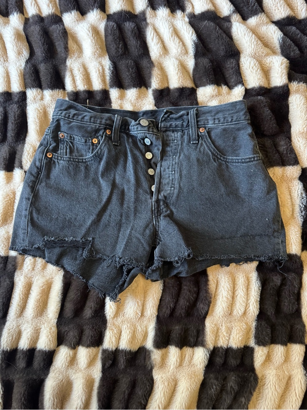 Levi's Black High-Rise Button-Fly Cutoff Jean Shorts